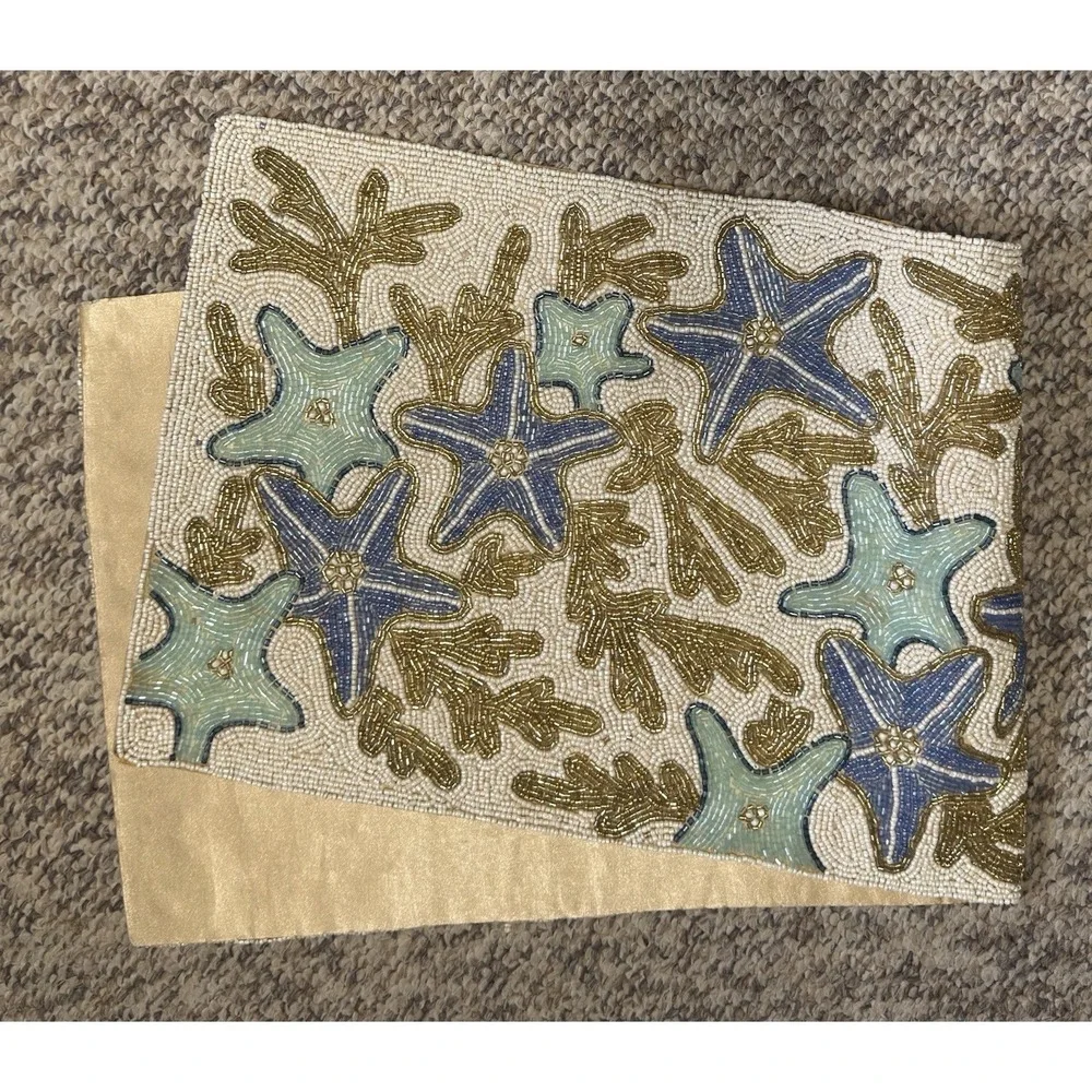 Hand Beaded Table‎ Runner SEA CORALS 13 x 36 centerpiece coastal beach